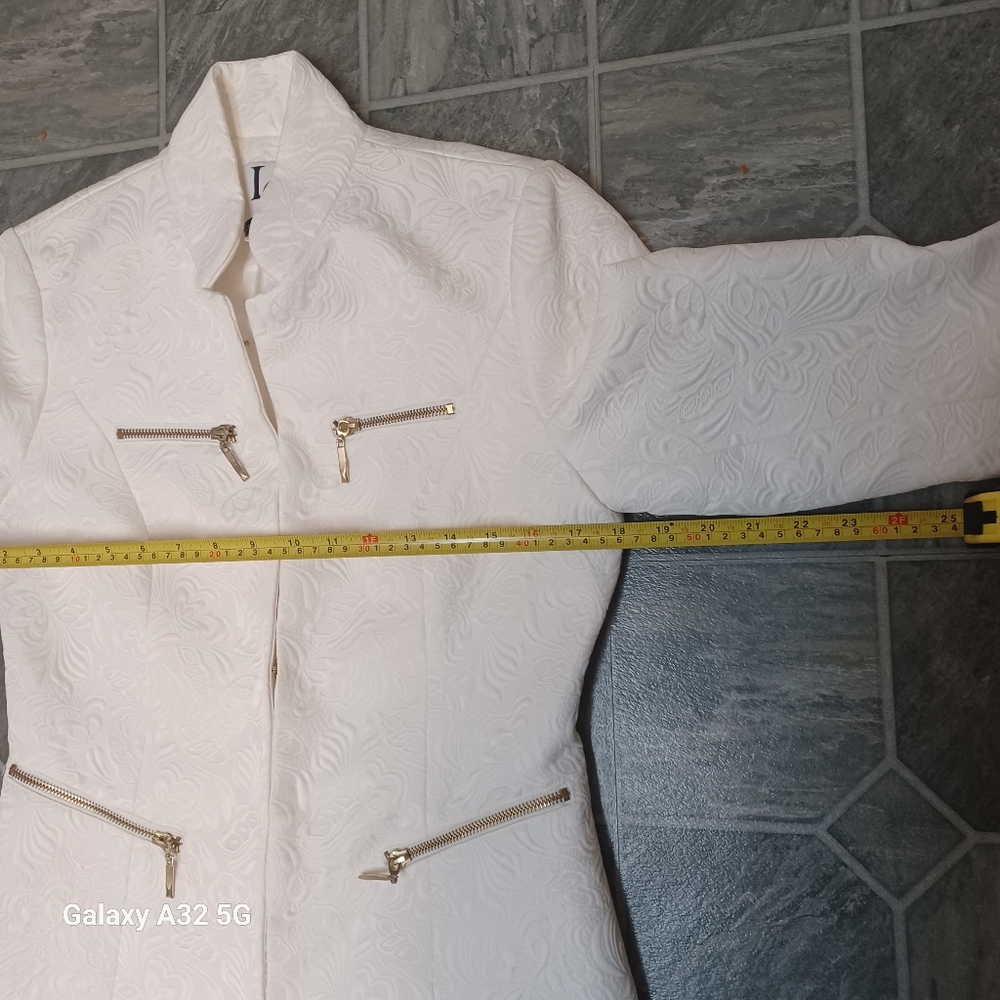 LG Lena Gabrille Ivory Jacquard Long Elegant White Women's SZ 4 Style Jacker Bla - Picture 13 of 15